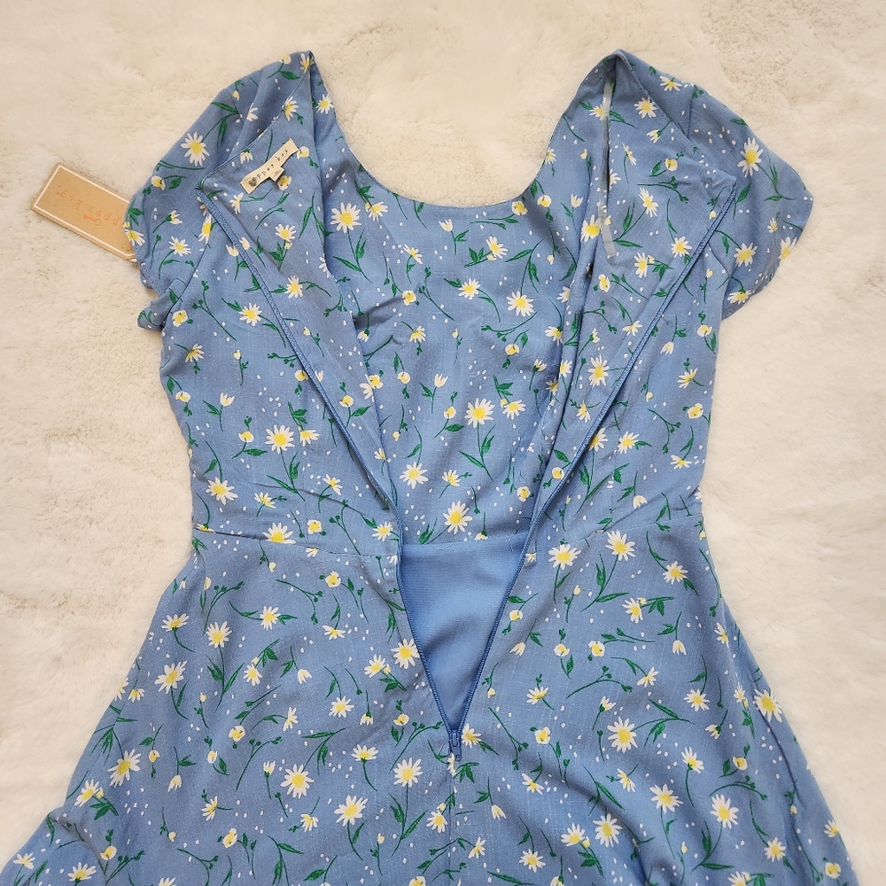 Copper Key Women's Blue Mini Dress S Floral Daisy Cottage Core Lined Summer - Picture 12 of 13
